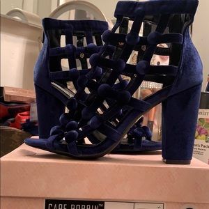 Chunky heels Navy Blue , Caged heels , Velvet